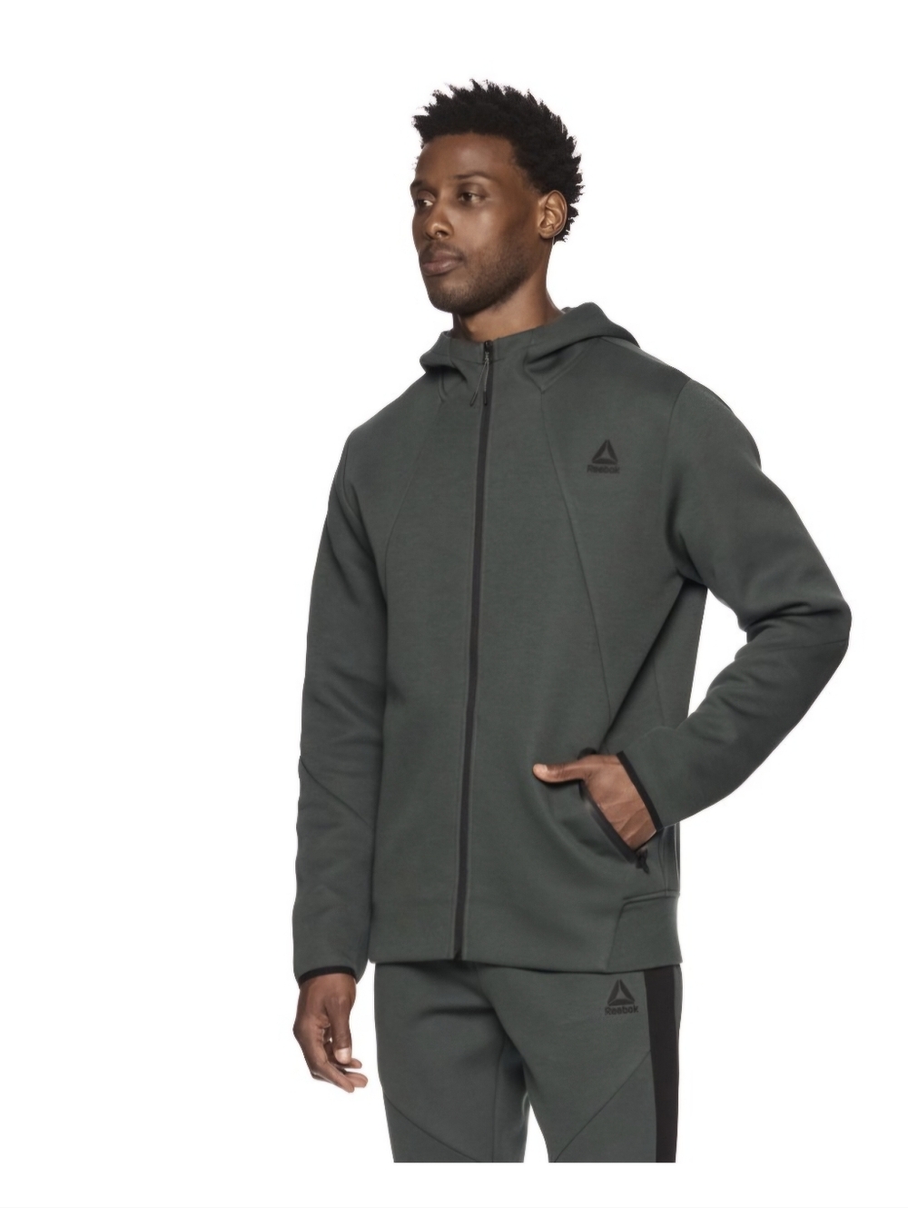 Reebok Men's and Big Men's Momentum Fleece Full Zip Hoodie In A Dark Green Color